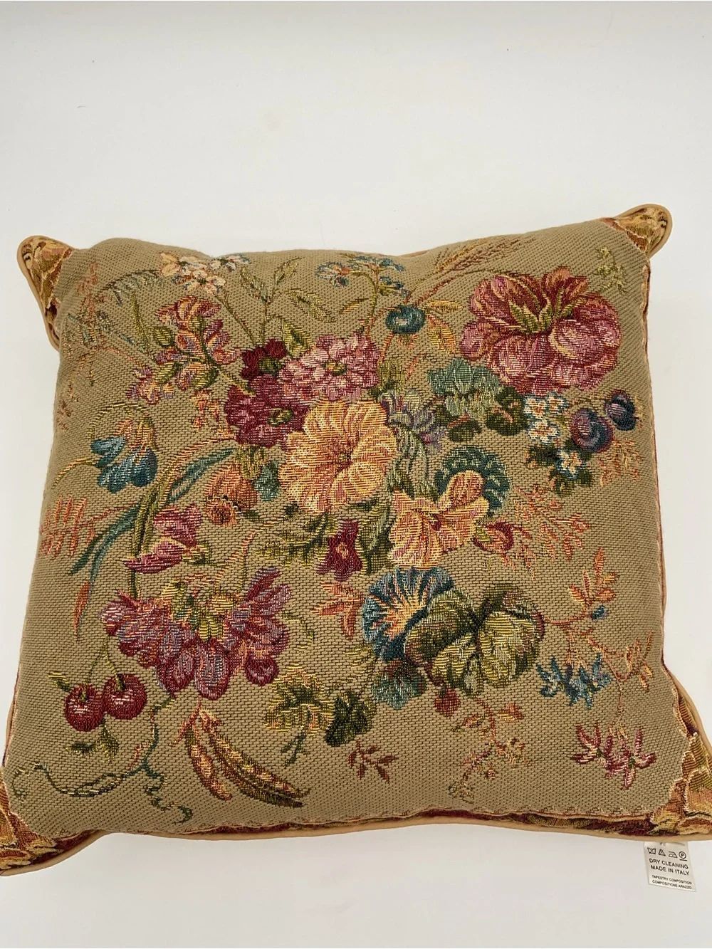 Classic Floral Needlepoint Throw Pillow Made In Italy